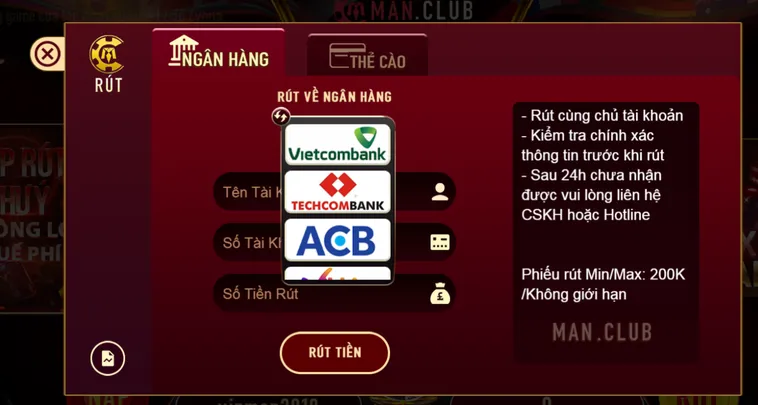 Rút Tiền ManClub Về Ngân Hàng Siêu Tốc Và Minh Bạch Tuyệt Đối Cho Game Thủ